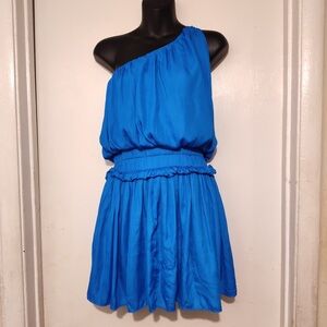 Vestique Blue Ruched One-Shoulder Sundress